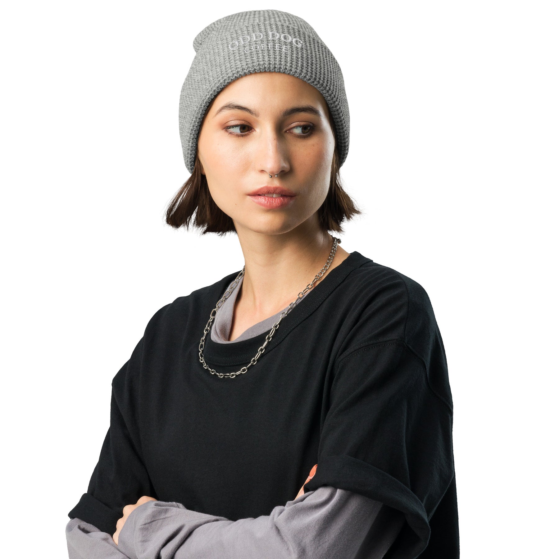 Waffle Beanie - College Script - Heather Grey